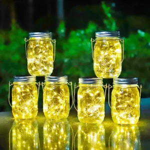 20 LED Solar Mason Jar Lights Jar-Lid with Handles (No Jars Included) Exterior