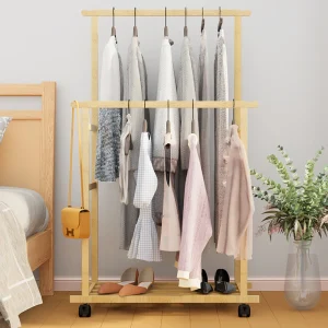 Heavy Duty Double Rail Clothes Hanging Display Stand with Rolling Wheels